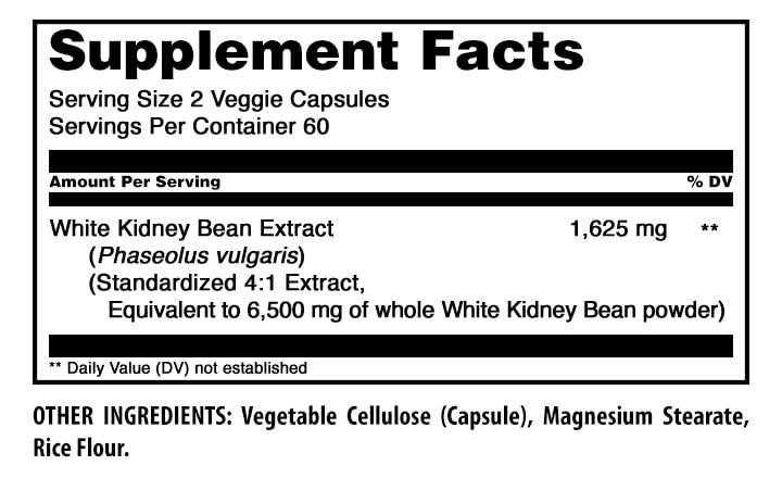 Amazing Nutrition White Kidney Bean Extract 1650 mg 4:1 Extract Capsule 120 Count