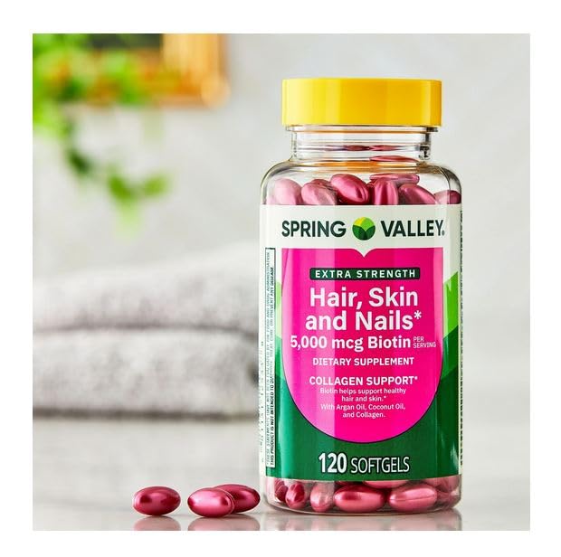 H4U Extra Strength Hair Skin & Nails Collagen Support Softgels, 5000 mcg Biotin, 120 Count