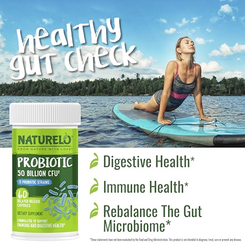 NATURELO Probiotics for Digestive Health & Magnesium Glycinate Chelate Complex 180 Capsules