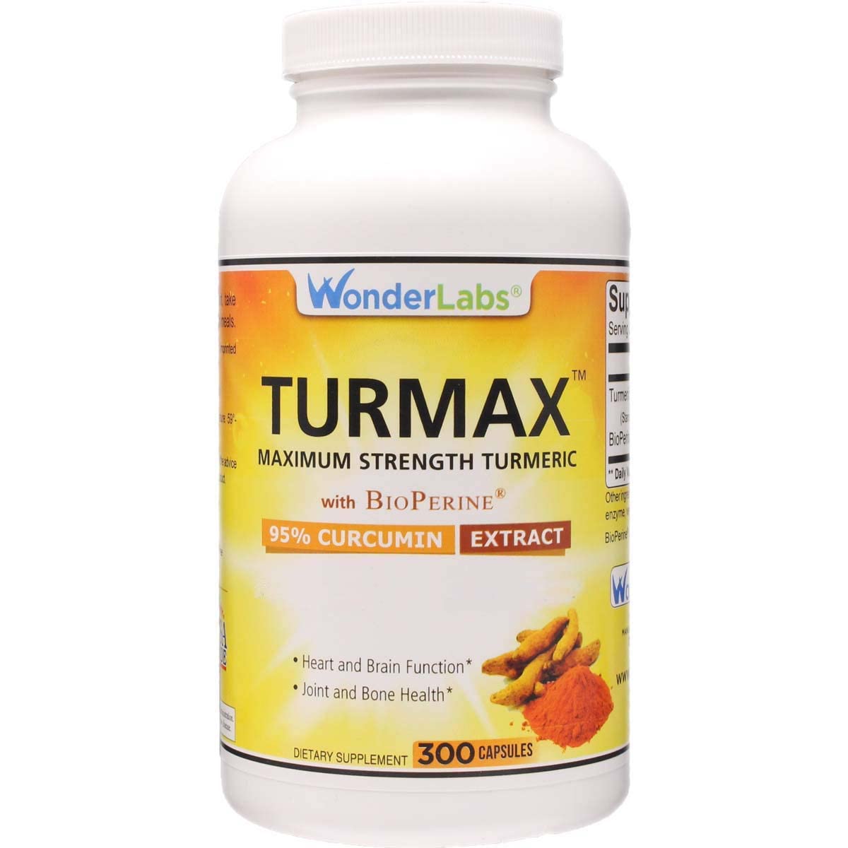 Wonder Laboratories Maximum Strength Turmeric with BioPerine - 95% Curcumin Extract, Capsule, 300 Count