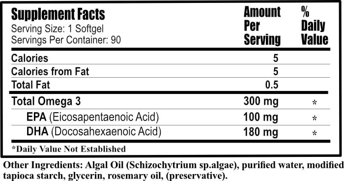 Daily Manufacturing Algae-Omega Vegan Omega 3 Supplement Tapioca Softgel, 90 Softgels