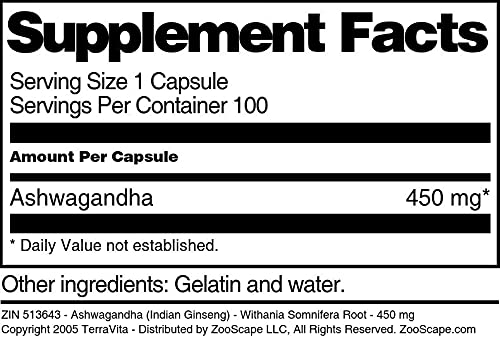 Terravita Ashwagandha Capsules 450 mg, 300 Capsules
