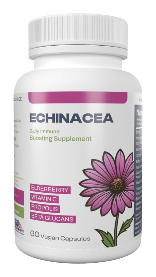 Only Nutri Labs Echinacea Dietary Supplement with Elderberry, Propolis, Vitamin C & Beta Glucans – Daily Wellness Capsules, 60 Count
