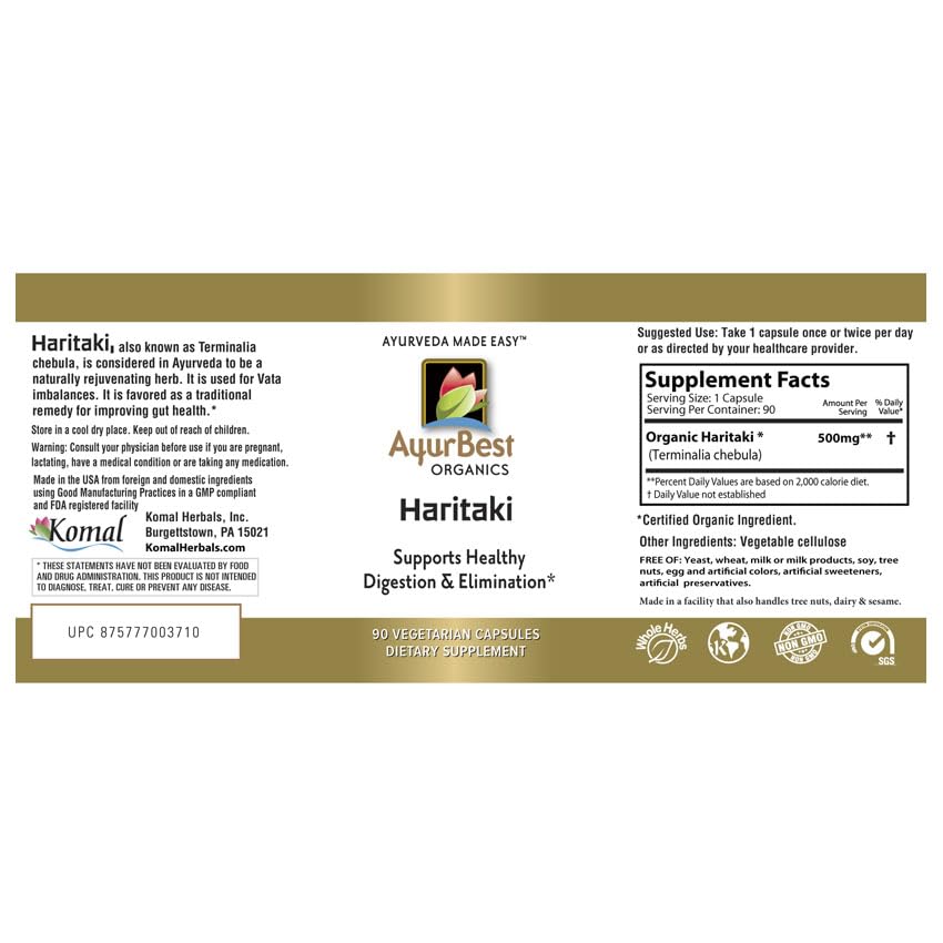 AyurBest Haritaki Herbal Supplements 500mg Capsule, 90 Count
