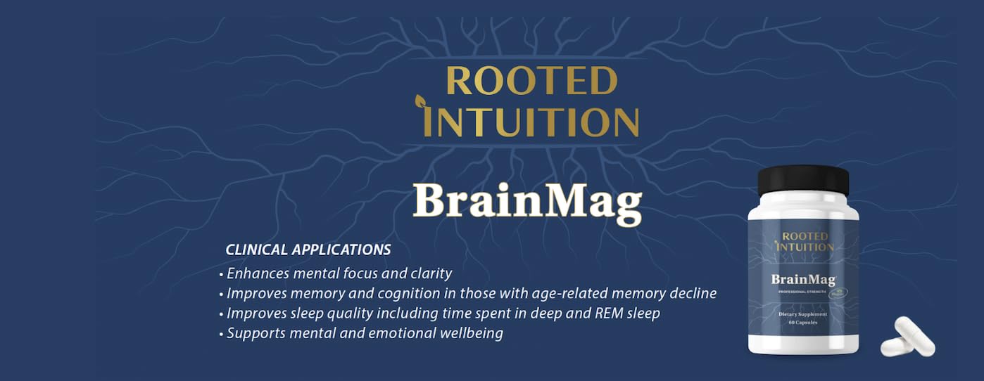Rooted Intuition Brain Mag Plus Magnesium L-Threonate, Methylcobalamin & Theacrine for Clear Focus, Mental Energy & Motivation, 60 Capsules
