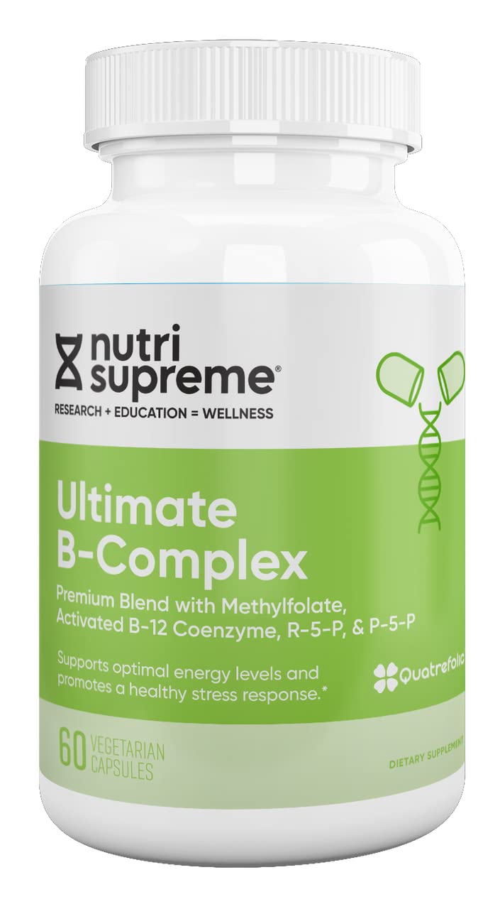 NUTRI-SUPREME RESEARCH Nutri Supreme Ultimate B Complex Highly Absorbable Essential B Vitamins with Methylfolate to Support Nervous System Function, 60 Capsules
