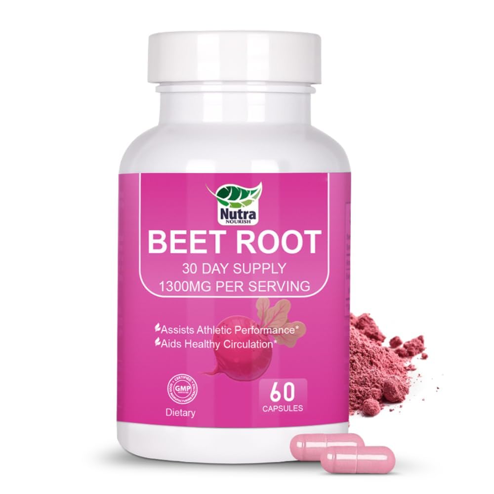 NutraNourish Beet Root Capsules Organic 1300mg Beetroot Powder Supplement for Daily Wellness 60 Capsules