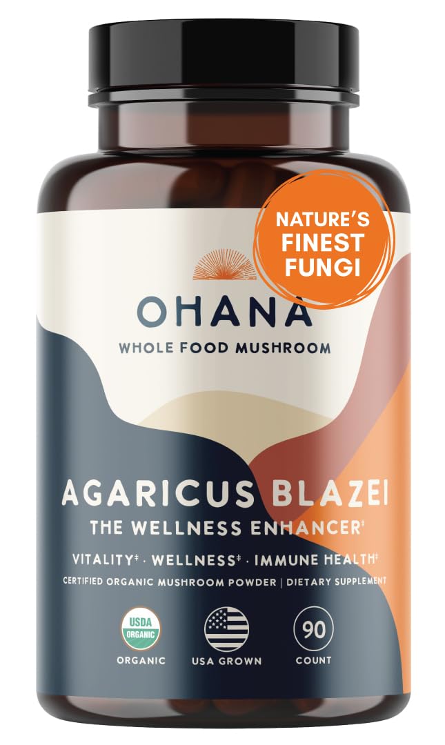 Ohana Mushrooms Agaricus Blazei Organic Mushrooms Blend Whole Food Mushroom Supplement Capsule, Pack of 1