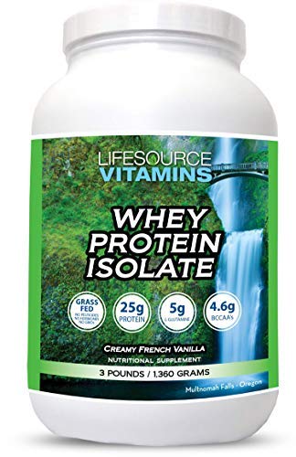 LifeSource Vitamins Grass Fed Whey Protein Isolate Creamy French Vanilla with Stevia Powder 48 Servings