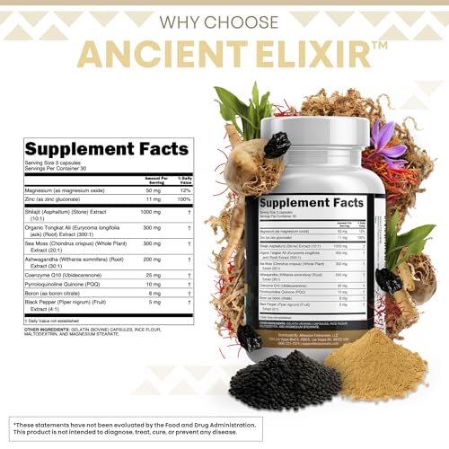 Clean Nutraceuticals Shilajit Supplement for Men with Sea Moss, Tongkat Ali, Ashwagandha, Boron, Zinc, CoQ10, PQQ - Fulvic Acid Capsules, 90 Count