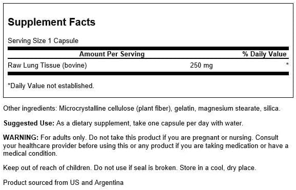 Swanson Raw Lung Glandular 250 Milligrams Capsules 60