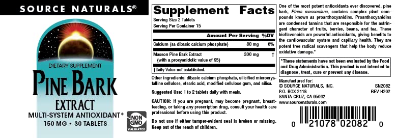 Source Naturals Pine Bark Extract 150mg Tablets, 30 Count