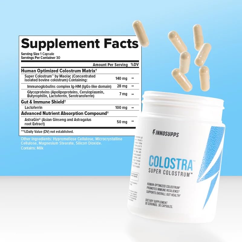 InnoSupps Colostra Optimized Colostrum Capsules for Immune Support, Gut Health and Muscle Recovery, 30 Capsules