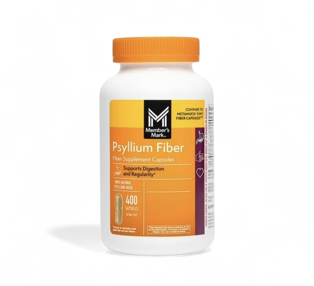 Member's Mark 100% Natural Psyllium Husk Fiber Capsules, Digestive Health, 400 Count