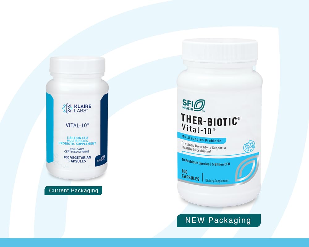 SFI Health Klaire Labs Ther-Biotic Vital 10 - Multistrain Probiotic with Lactobacillus, Bifidobacterium & More - Support Gut Health, A Balanced Microbiome & Immune Function, 100 Capsules