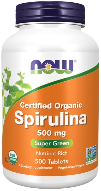 NOW Foods Spirulina 500mg Organic Nutrient Rich Superfood Tablet, 1 Bottle