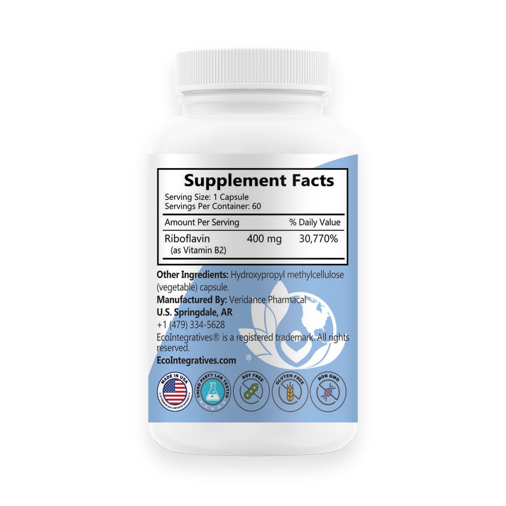 EcoIntegratives B2-400 Pure Riboflavin Capsule 120 Count