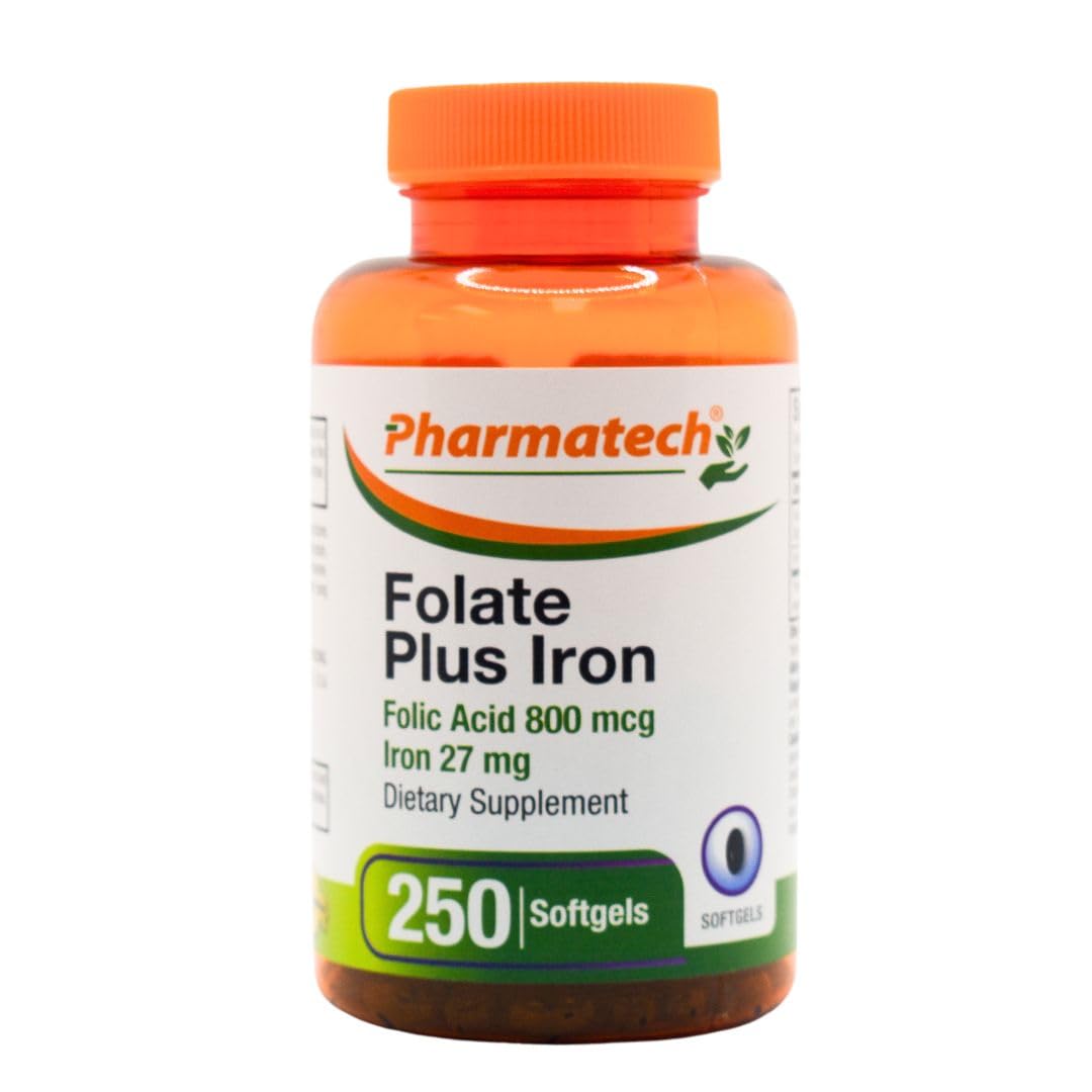 PHARMATECH Folic Acid 800 mcg Plus Iron 27 mg Prenatal Softgels, 250 Count