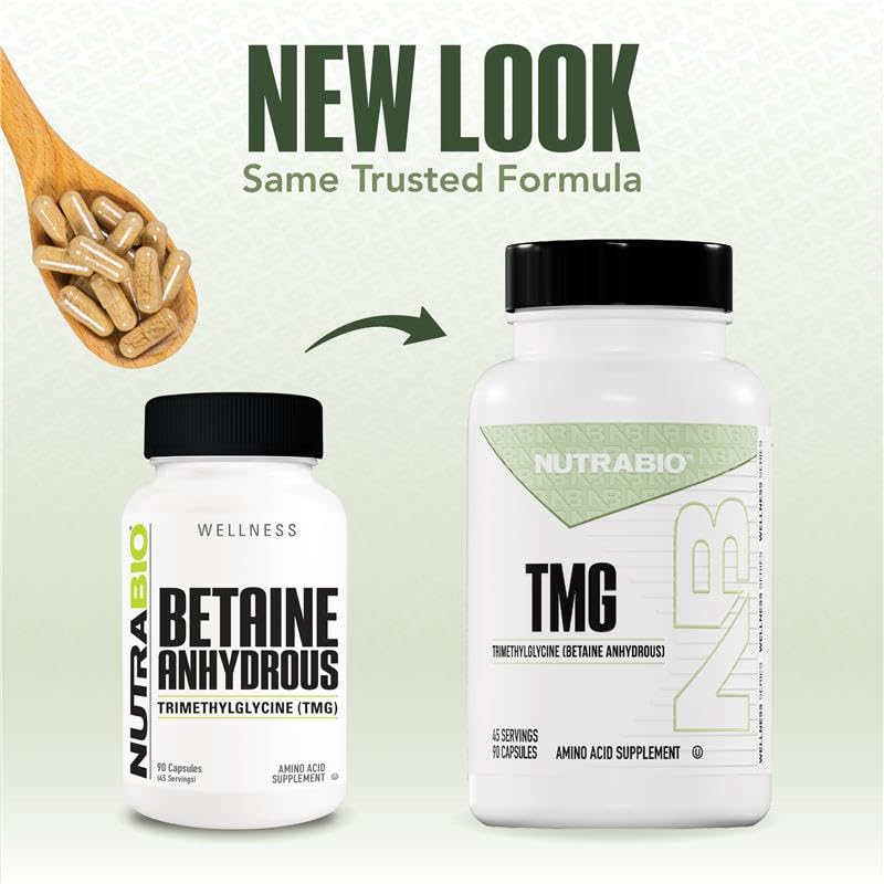 NutraBio TMG Supplements Betaine Anhydrous 500mg Capsules, 90 Count