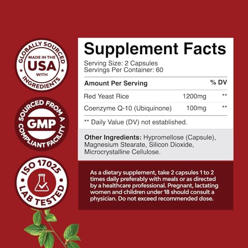 Natures Craft Red Yeast Rice with CoQ10 & Vitamin D3 with K2 MK7 Tablets Bundle, 180 Count