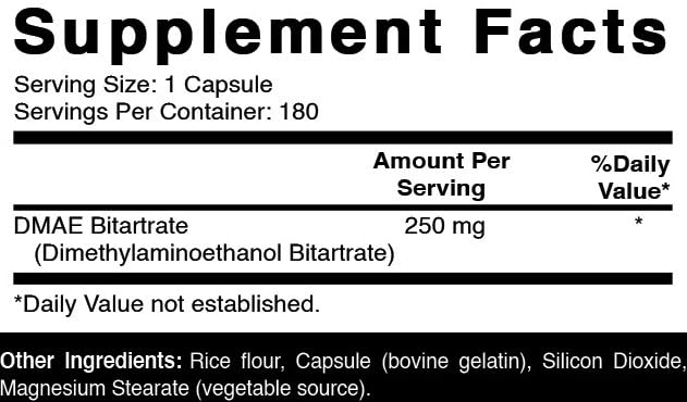 Oxify DMEA (DIMETHYLAMINOETHANOL) 250 mg Capsule, 180 Count
