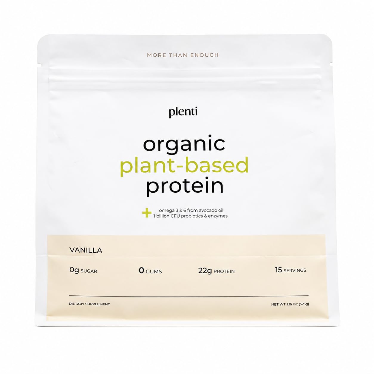 Plenti Organic Plant-Based Protein Powder Vanilla, 18.5 Servings