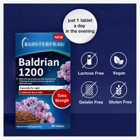 Generic Baldrian 1200 with Valerian Root Dry Extract, Vegan, Lactose-Free, 30 Tablets