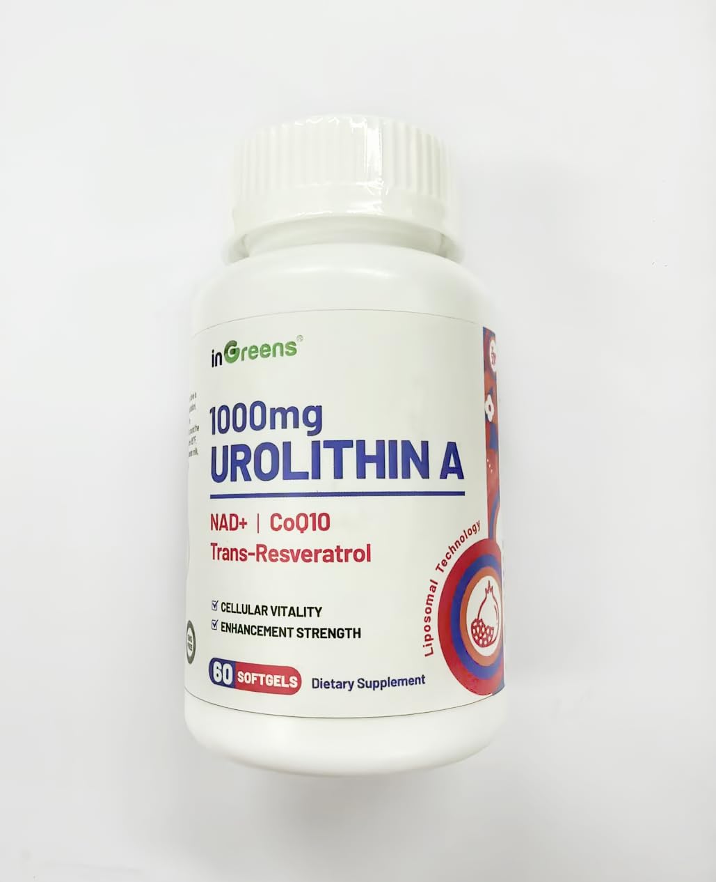 inGreens Urolithin A 1000mg with NAD+ 300mg, CoQ10 200mg, and Trans-Resveratrol 200mg Softgels, 300 Count