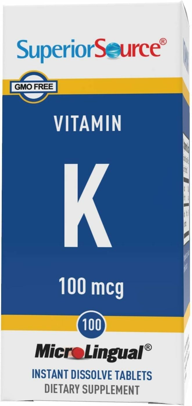 Superior Source Vitamin K 100 mcg Bone Strength & Health Support Supplement - Vitamin K Supplement Aids Blood Health & Calcium Absorption, 2-Pack Tablets