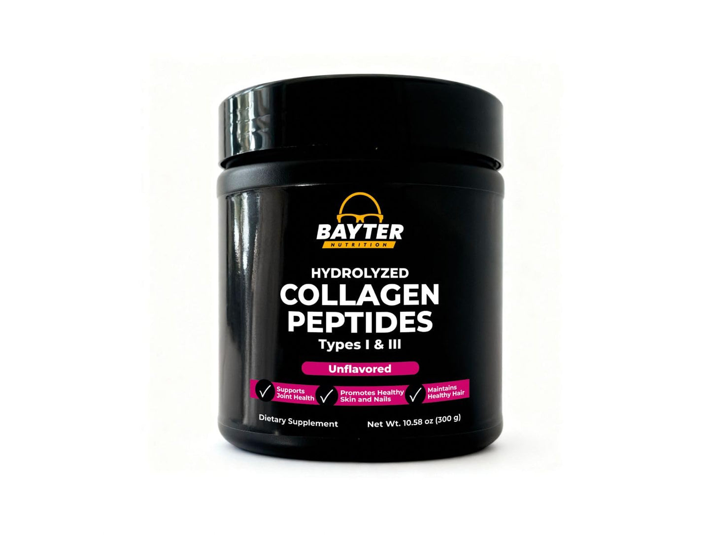 Bayter Nutrition Hydrolyzed Collagen Peptides Types I & II, Unflavored, 100% Grass-Fed, Pasture-Raised Bovine, Non-GMO, Gluten-Free, No Artificial Additives or Preservatives, Powder, 10.58 Ounces
