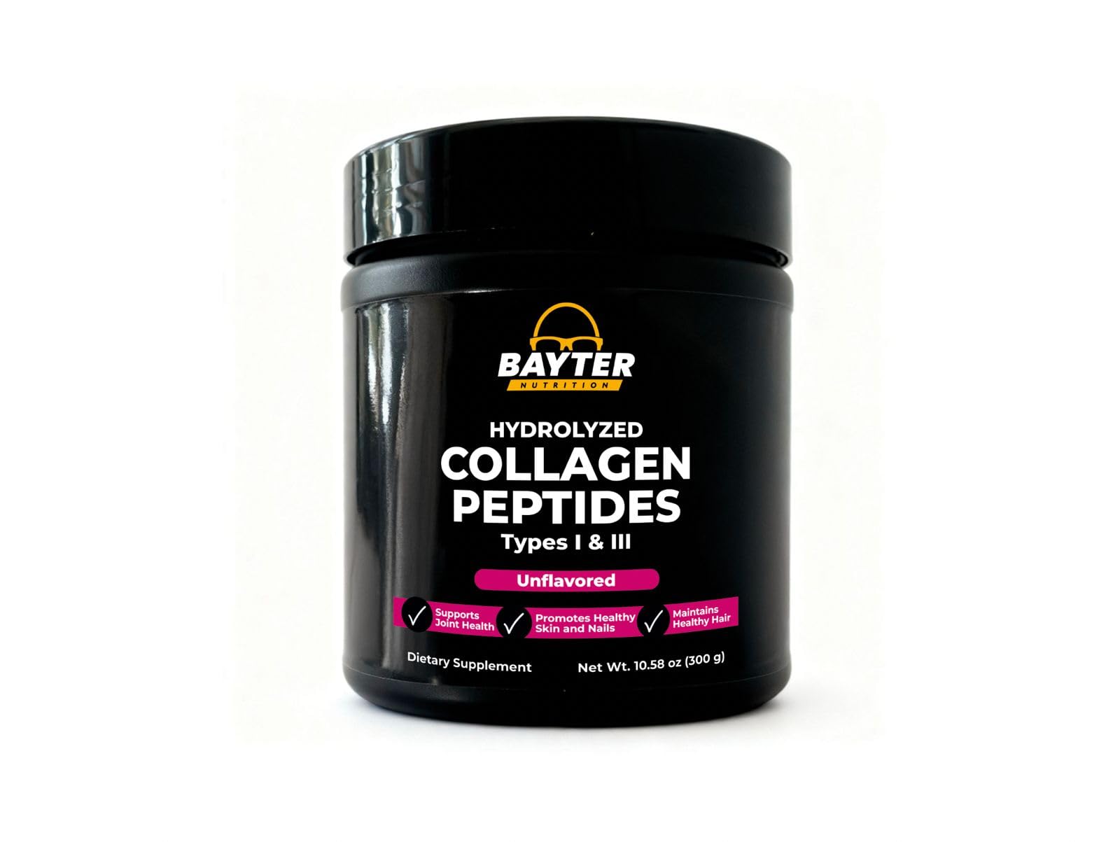 Bayter Nutrition Hydrolyzed Collagen Peptides Types I & II, Unflavored, 100% Grass-Fed, Pasture-Raised Bovine, Non-GMO, Gluten-Free, No Artificial Additives or Preservatives, Powder, 10.58 Ounces