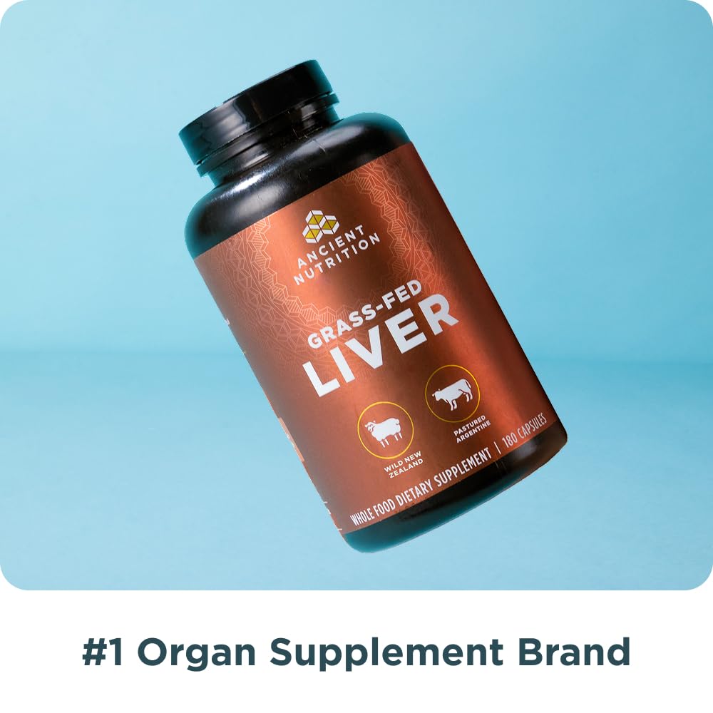 Ancient Nutrition Organ Supplements Grass-Fed and Wild Organ Complex Beef & Lamb Liver Capsules, 180 Capsules