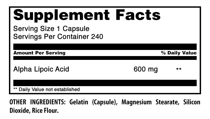 Amazing Nutrition Alpha Lipoic Acid 600 Mg Per Serving Capsules 240 Count