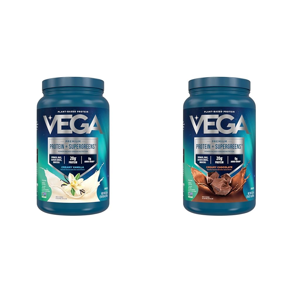 Vega Protein & Greens Bundle, Plant Based Protein Powder, 25 Servings Each, 2-Pack