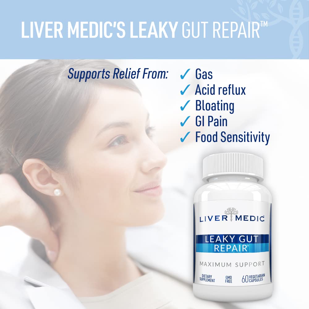 Liver Medic Leaky Gut Repair Natural Gut Health Supplement with Glutamine Capsule, 120 Capsules