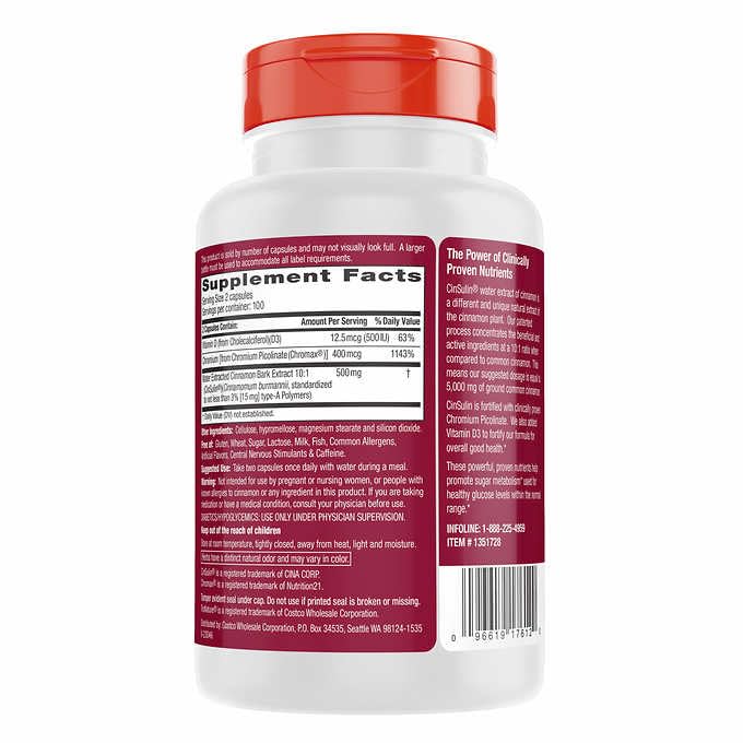 Generic Tru-Nature Cinnamon Concentrate Cinsulin 500mg Capsule 200 Count