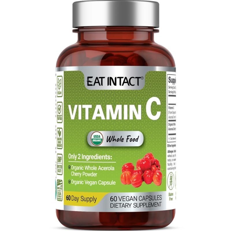 EAT INTACT USDA Organic Corn-Free Whole Food Vitamin C Capsules, 60 Count