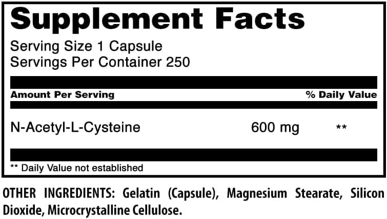 Amazing Nutrition NAC 600 Mg N-Acetyl Cysteine Supplement Capsules 500 Count
