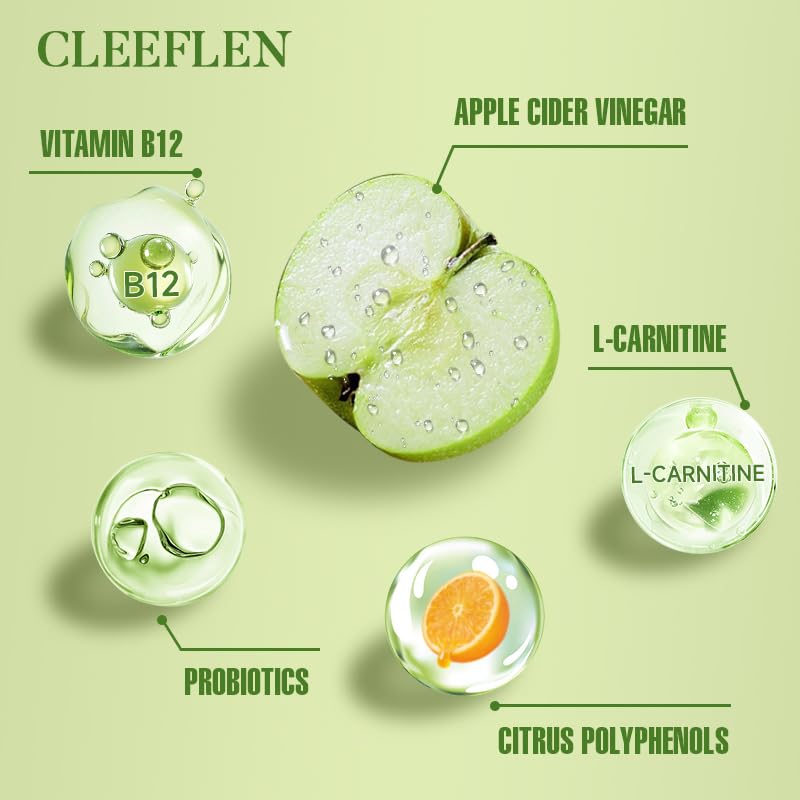 CLEEFLEN Apple Cider Vinegar Gummies with Vitamin B12 and Probiotics, 60 Gummies