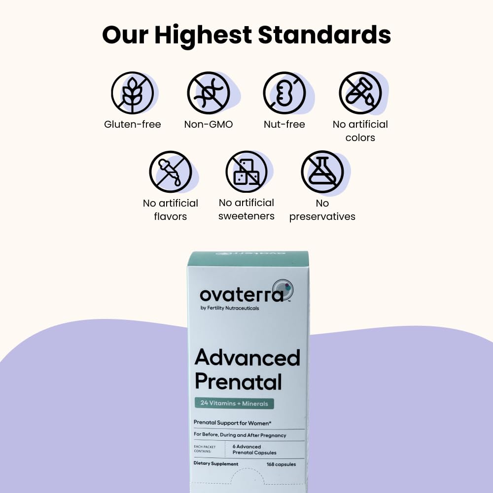 Ovaterra Advanced Prenatal Vitamins for Women with 550mg Choline, Methylfolate, Chelated Iron & 24 Nutrients Capsules, 28 Count