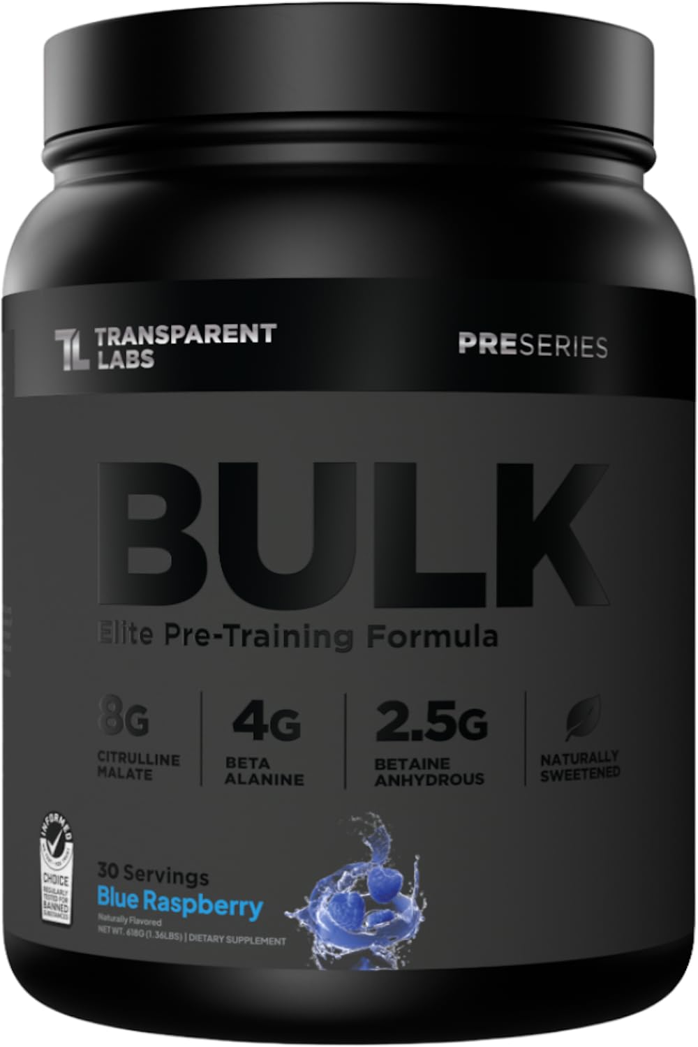 Transparent Labs Bulk Black Pre Workout Powder 21.8 Servings
