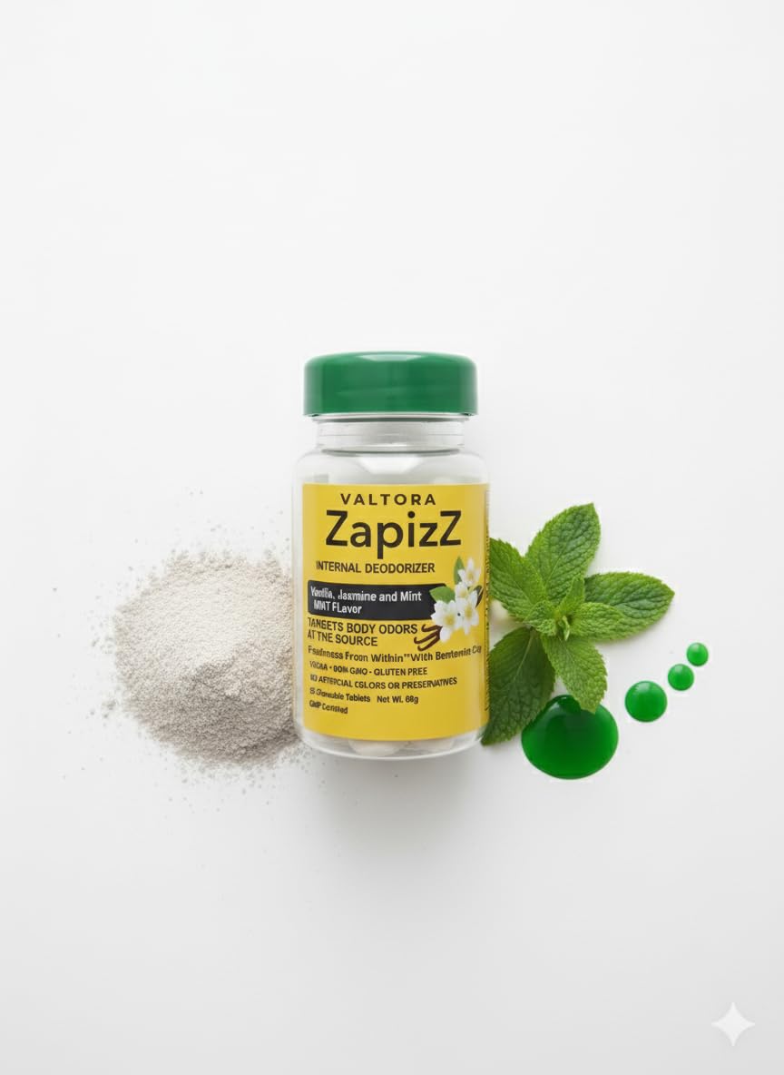 VALTORA ZapizZ Bentonite Clay + Chlorophyll Chewable Tablets – Internal Freshness Support – Daily Body Balance Supplement, 30 Tablets