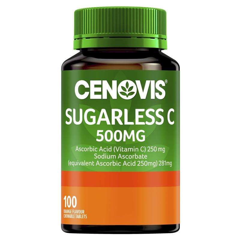Cenovis Sugarless C 500mg Orange Flavour Tablets, 100 Count