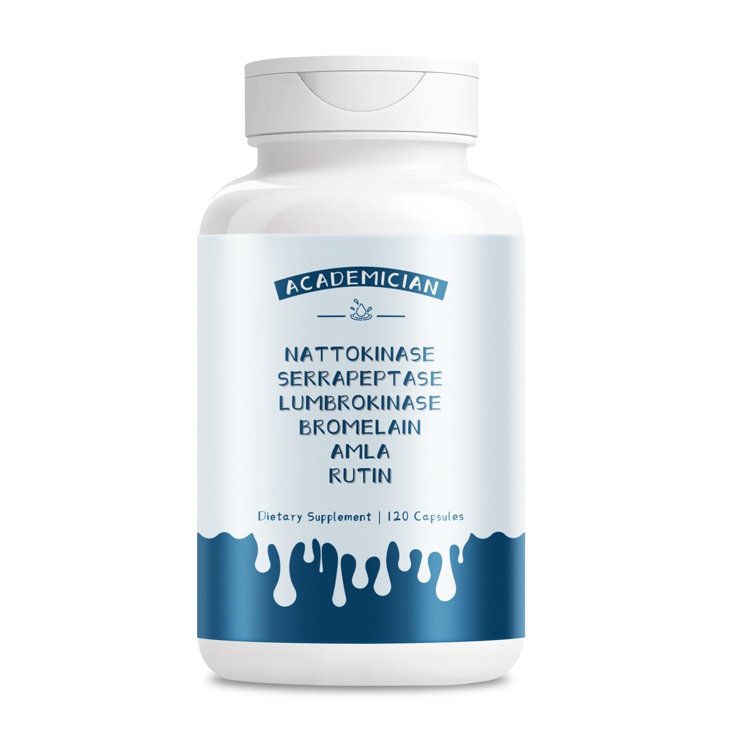 ACADEMICIAN Organic Nattokinase Supplement Serrapeptase Amla Rutin Lumbrokinase Bromelain Capsules - 120 Count