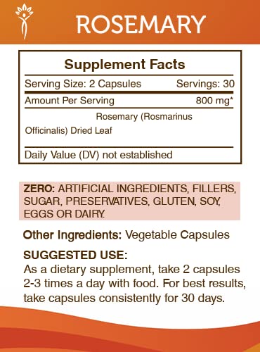 Secrets of the Tribe Rosemary 800 mg Capsules, 60 Count