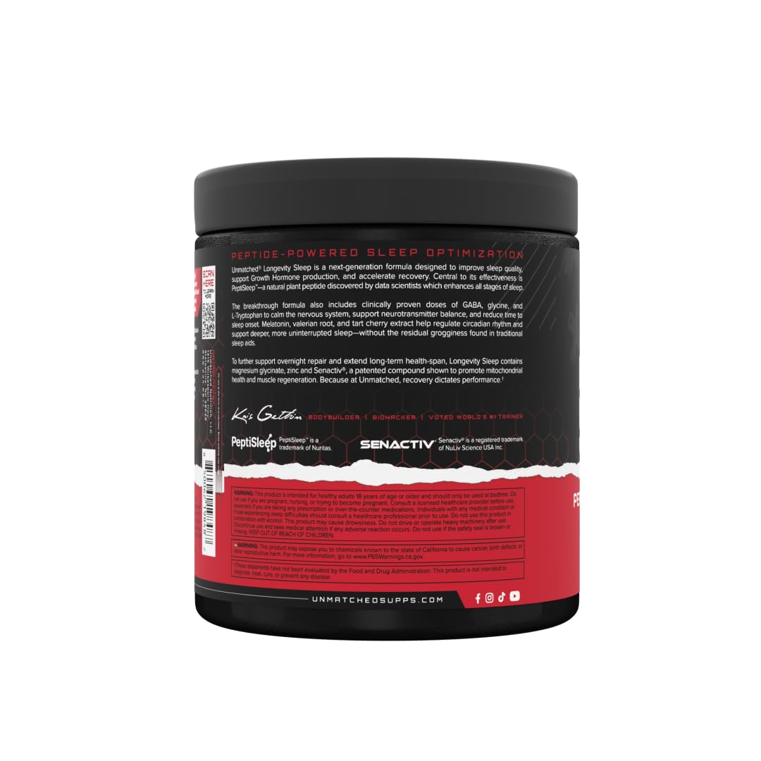 Unmatched Longevity Sleep PeptiSleep Sleep & Recovery Formula with Melatonin, Magnesium & Senactiv Powder 9.88 oz