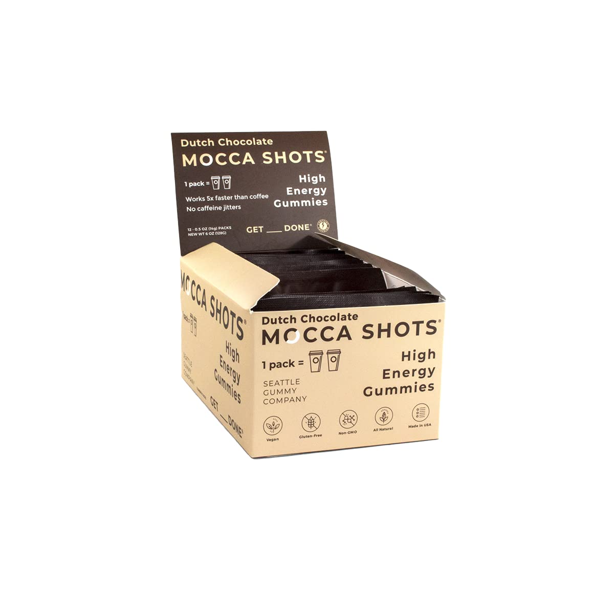 SGC Mocca Shots Dutch Chocolate 100mg Caffeine Gummies, 24-count