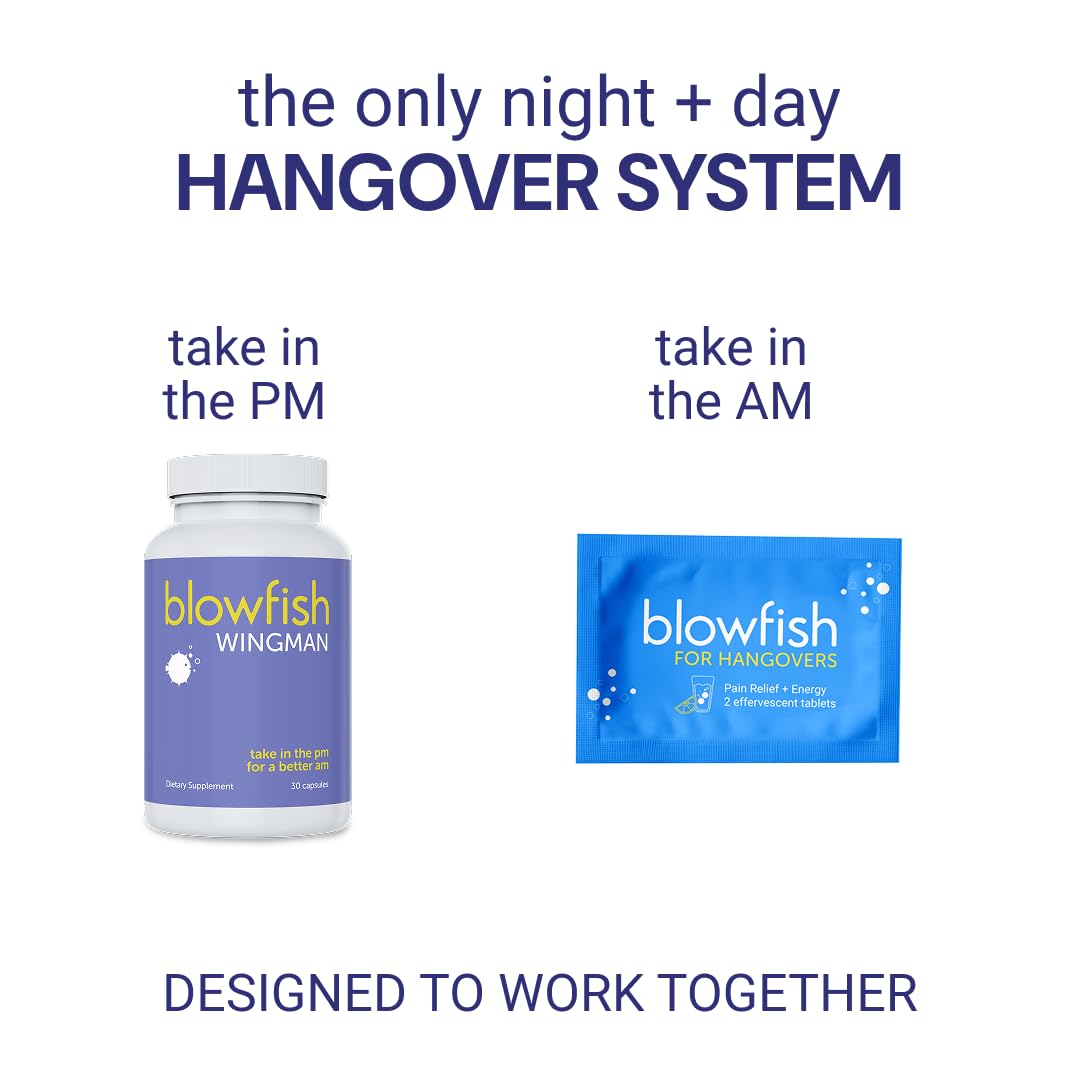 Blowfish Wingman for Hangovers – The Ultimate Night + Day Hangover Fighting System, 50 Tablets