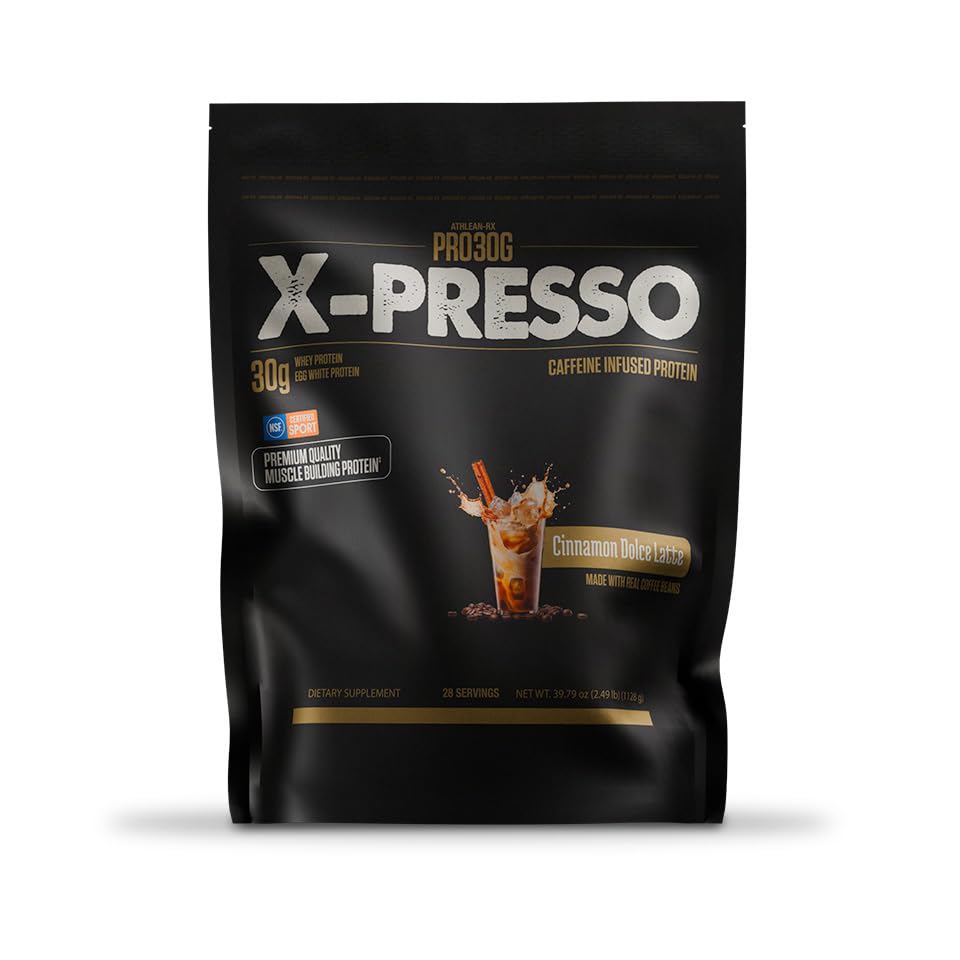 ATHLEAN-RX Xpresso Premium Caffeinated Protein Powder Cinnamon Dolce Latte, 2.78 lb