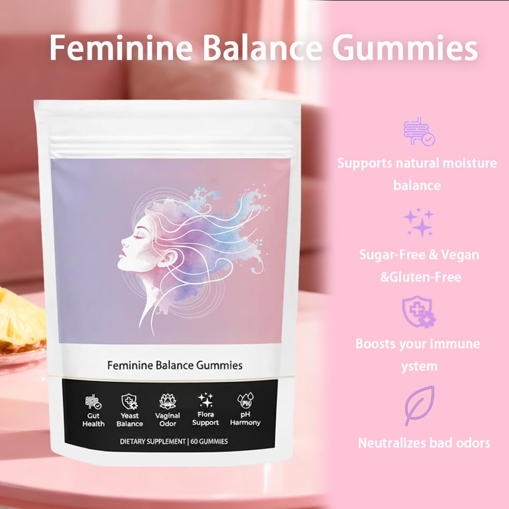 Umizze Feminine Balance Gummies Yeast Balance, Gut Health Vaginal pH Harmony & Microbiome Flora Support, Vegan Pineapple Flavored, 60 Gummies